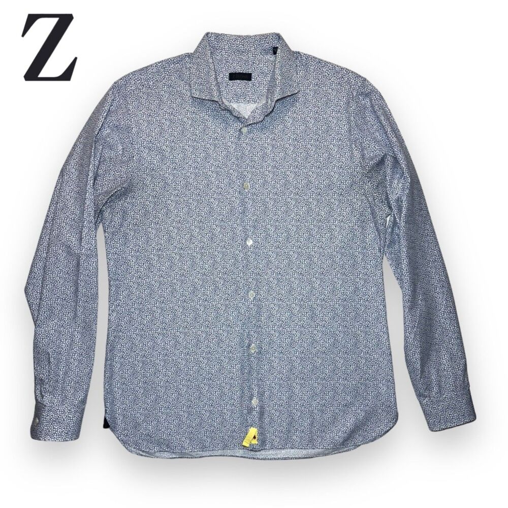 Z Zegna Slim Fit Cotton Shirt with Leaflet Jacquard AOP Long Sleeve BU Sz L
